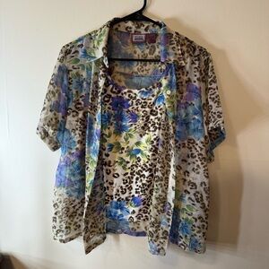 Preview International Blue and Purple Short Sleeve Button Down Shirt